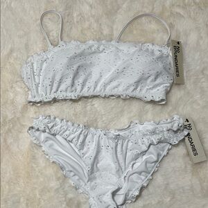 No Boundaries White Eyelet Ruffle Two-Piece Bikini